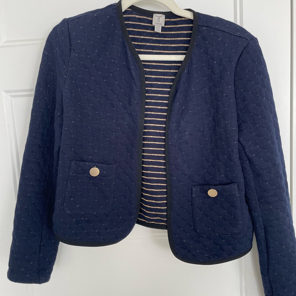 Tristan Quilted Navy Jacket with Gold Button Pockets